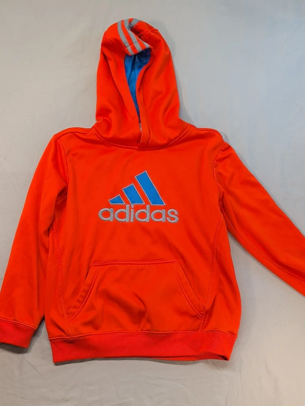adidas Kids Bright Orange Hoodie with Blue Logo